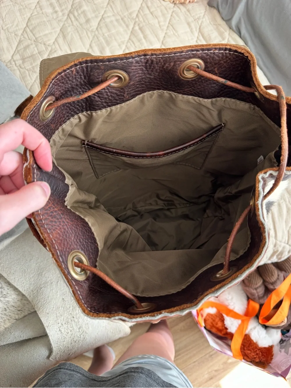 Canoe Brown Leather and Cowhide Backpack - Classic Rustic Tote